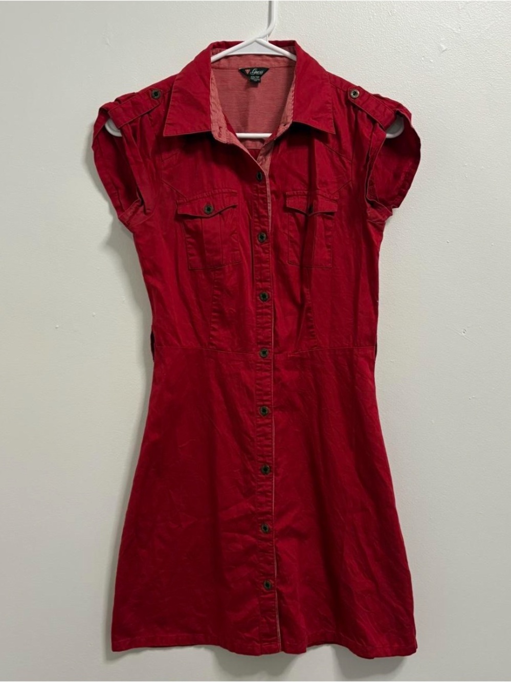 Red Button-Front Shirt Dress by No Brand Listed